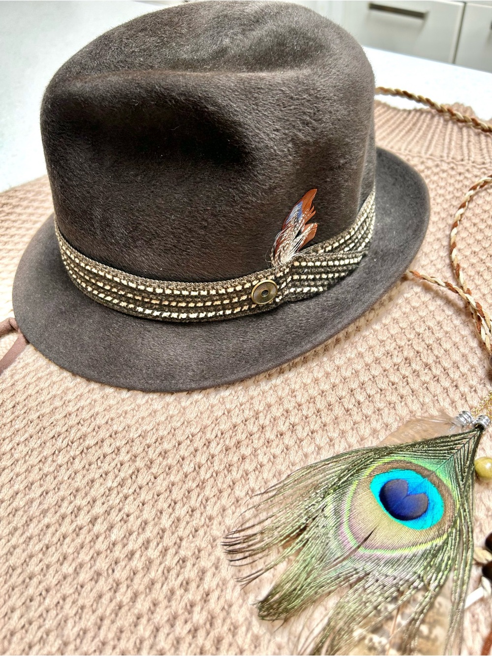 Fur felt Fedora Bobby LEE Hat with Feather Trim country prairie vibe